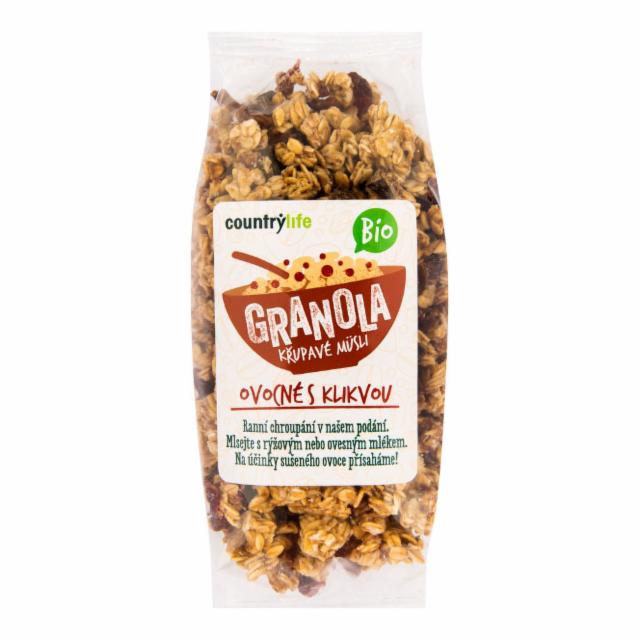 Fotografie - BIO Granola Křupavé müsli ovocné s klikvou Country Life