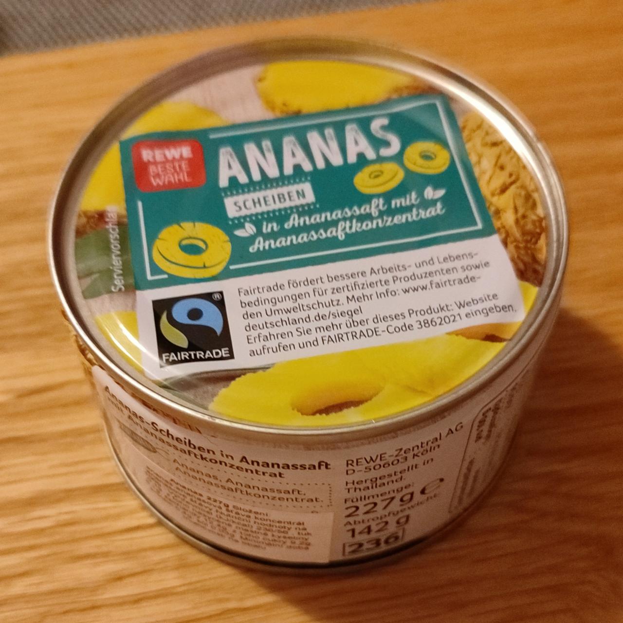 Fotografie - Ananas Scheiben in Ananassaft mit Ananassaftkonzentrat Rewe Beste Wahl