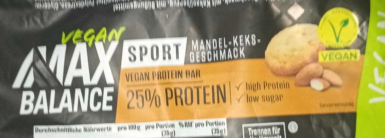 Fotografie - Max Balance Sport Vegan Protein Bar Mandel-Keks-Geschmack MaxSport