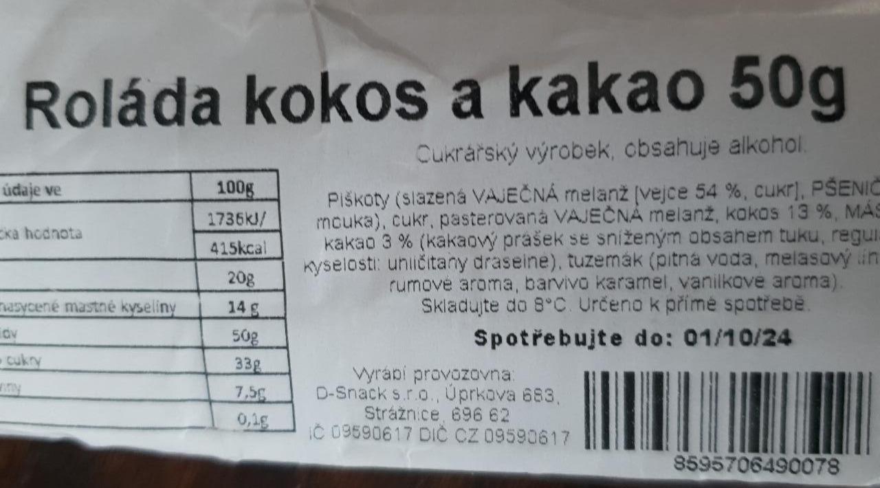 Fotografie - Roláda kokos a kakao kokosový suk D-Snack