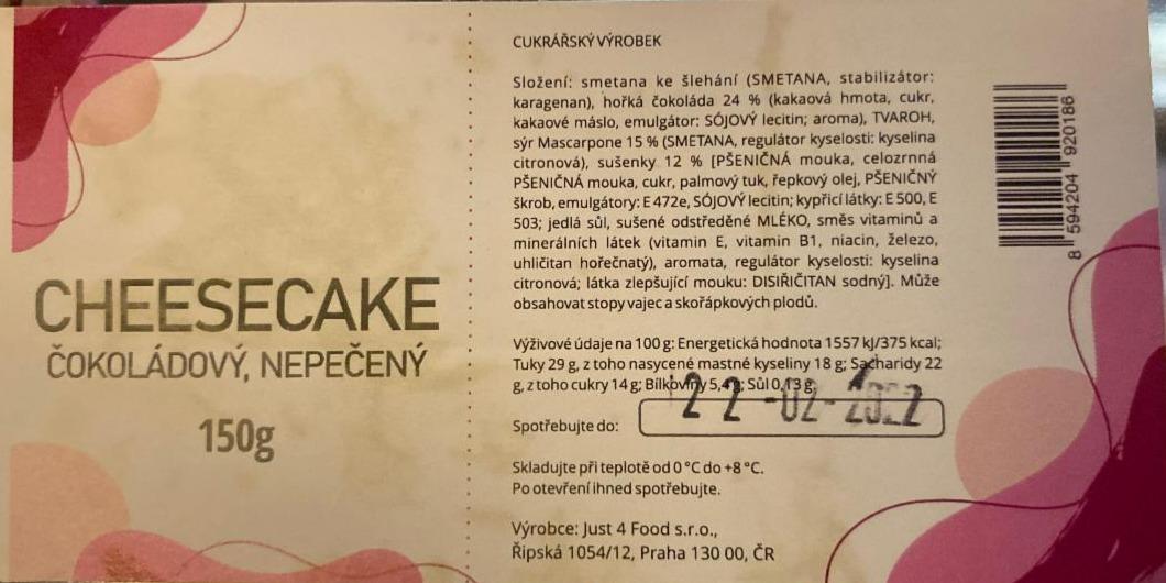 Fotografie - Cheesecake čokoládový, nepečený