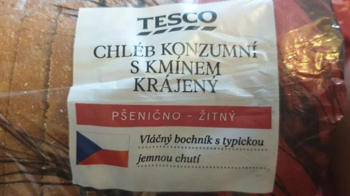 Fotografie - Chléb konzumní s kmínem krájený Tesco