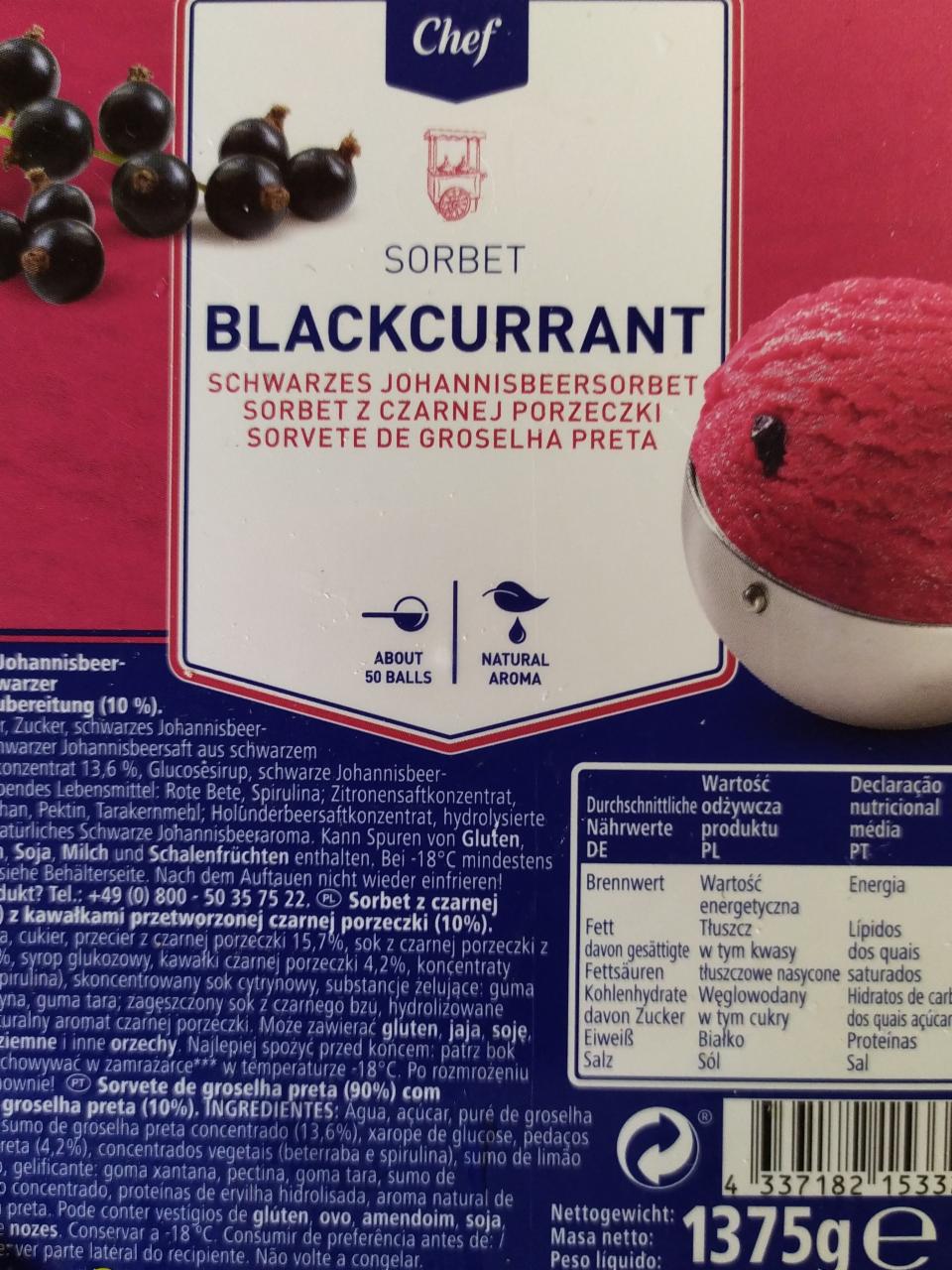 Fotografie - Sorbet Blackcurrant Metro Chef