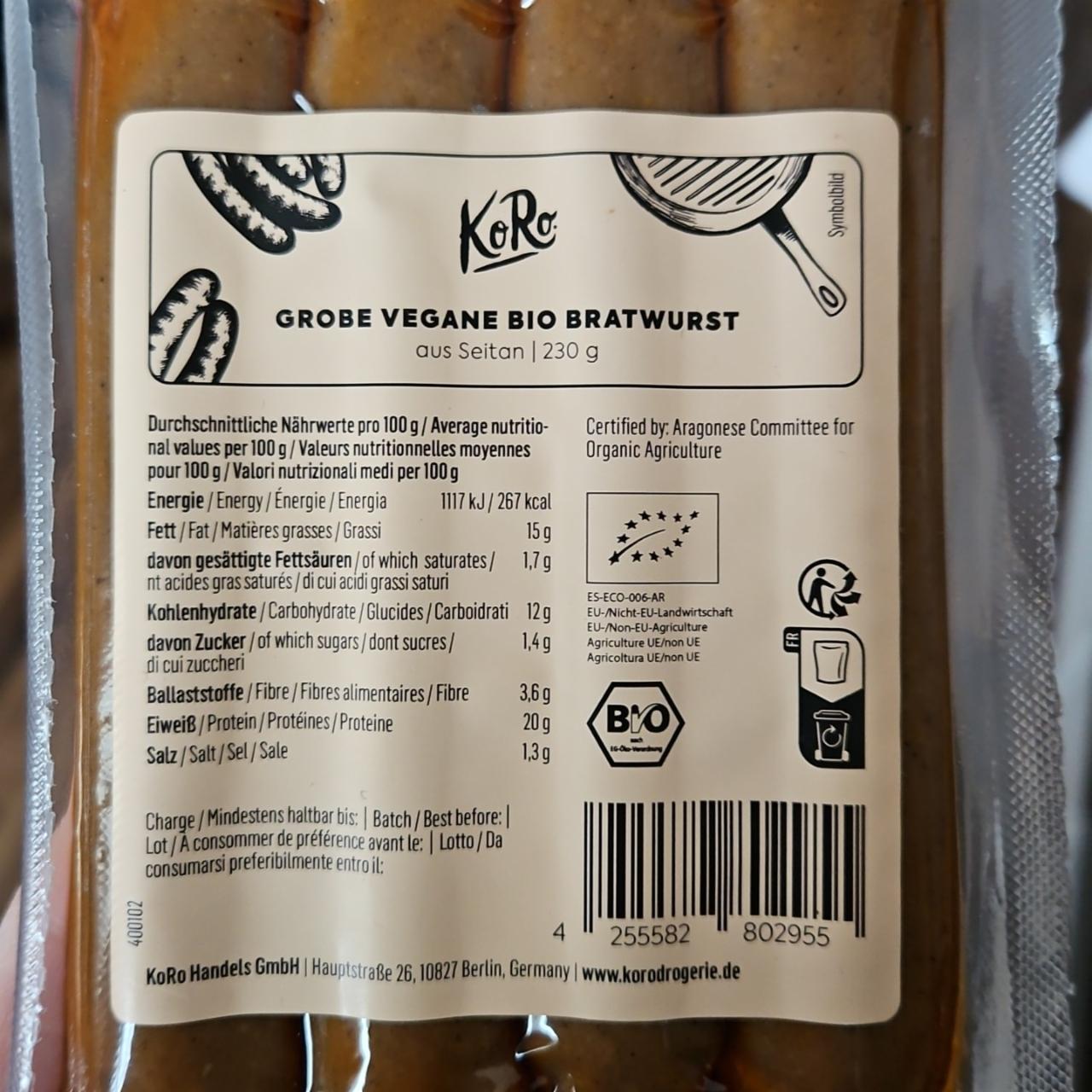 Fotografie - Grobe Vegane Bio Bratwurst KoRo