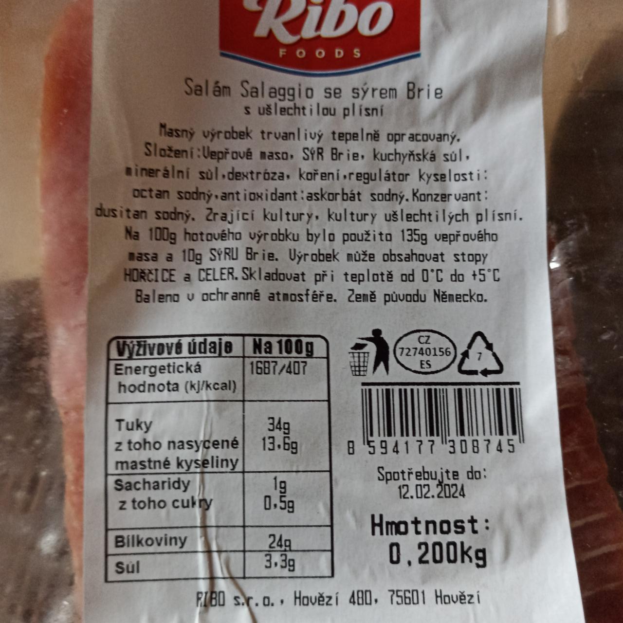 Fotografie - salám Salaggio se sýrem Brie s ušlechtilou plísní Ribo foods