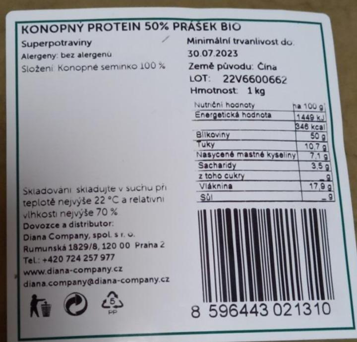 Fotografie - Konopný protein 50% prášek BIO Diana Company