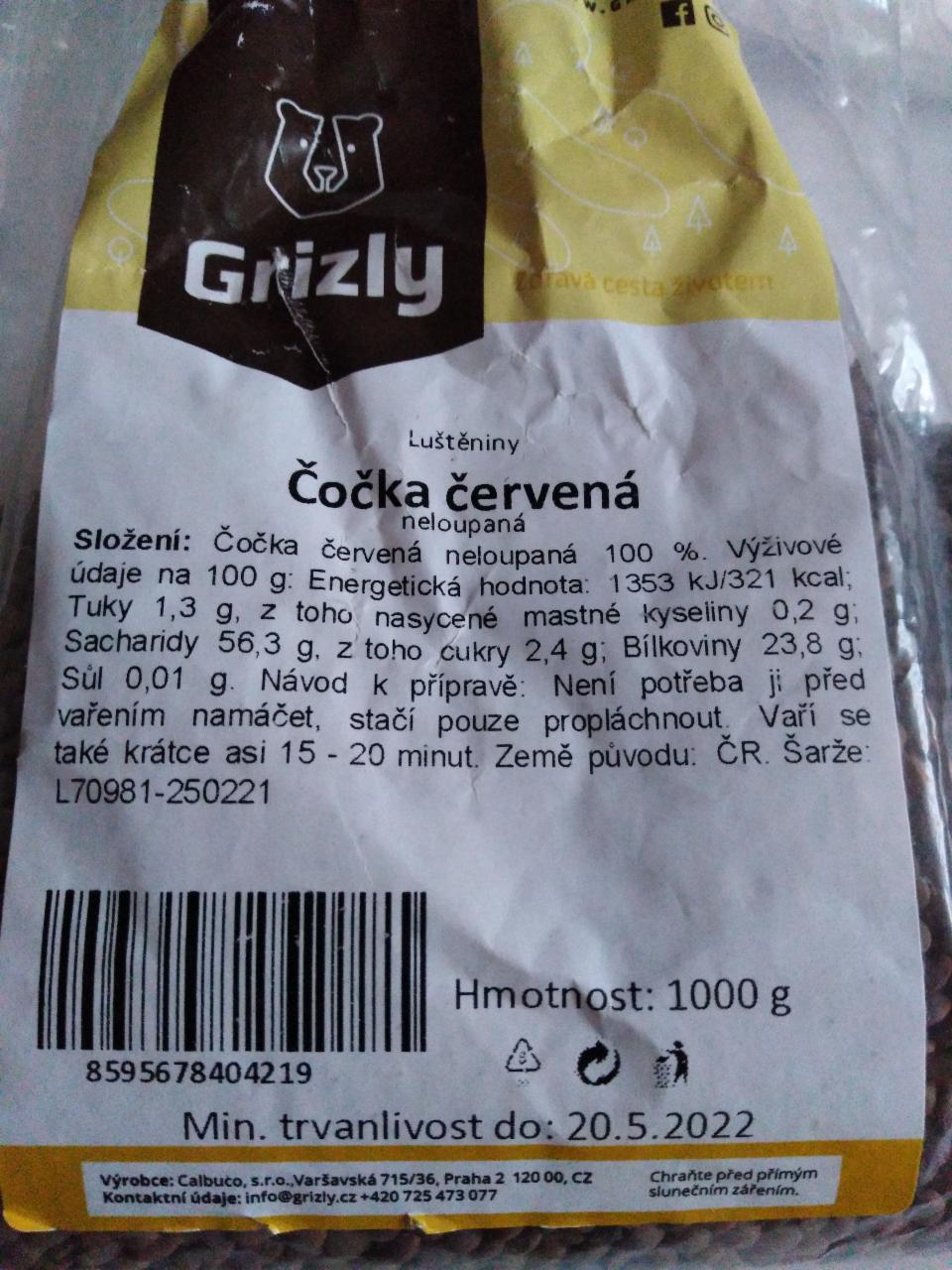 Fotografie - čočka červená neloupaná Grizly