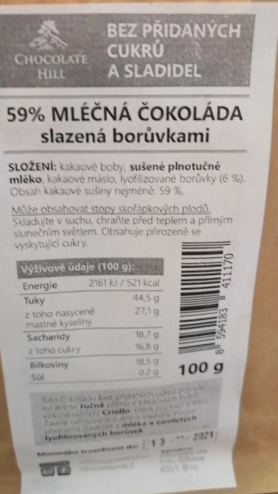 Fotografie - 59% mléčná čokoláda slazená borůvkami Chocolate Hill