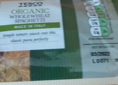 Fotografie - Organic wholewheat spaghetti Tesco