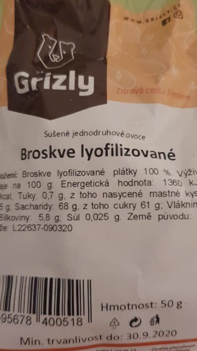 Fotografie - broskve lyofilizované Grizly