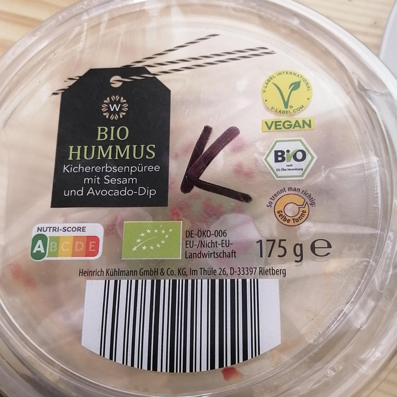 Fotografie - Bio Hummus Kichererbsenpüree mit Sesam und Avocado-Dip W