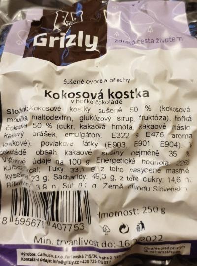 Fotografie - Kokosová kostka v hořké čokoládě Grizly