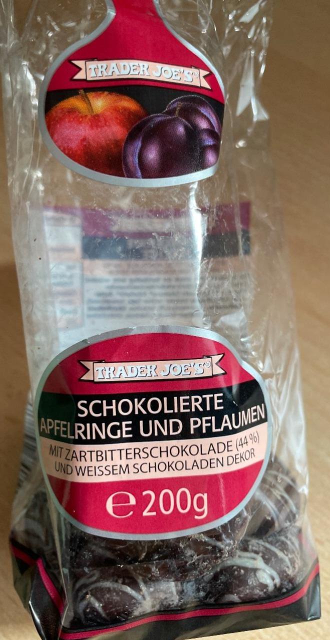 Fotografie - Schokolierte Apfelringe und Pflaumen mit Zartbitterschokolade Trader Joe's