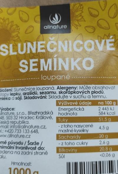 Fotografie - Slunečnicové semínko loupané Allnature 2