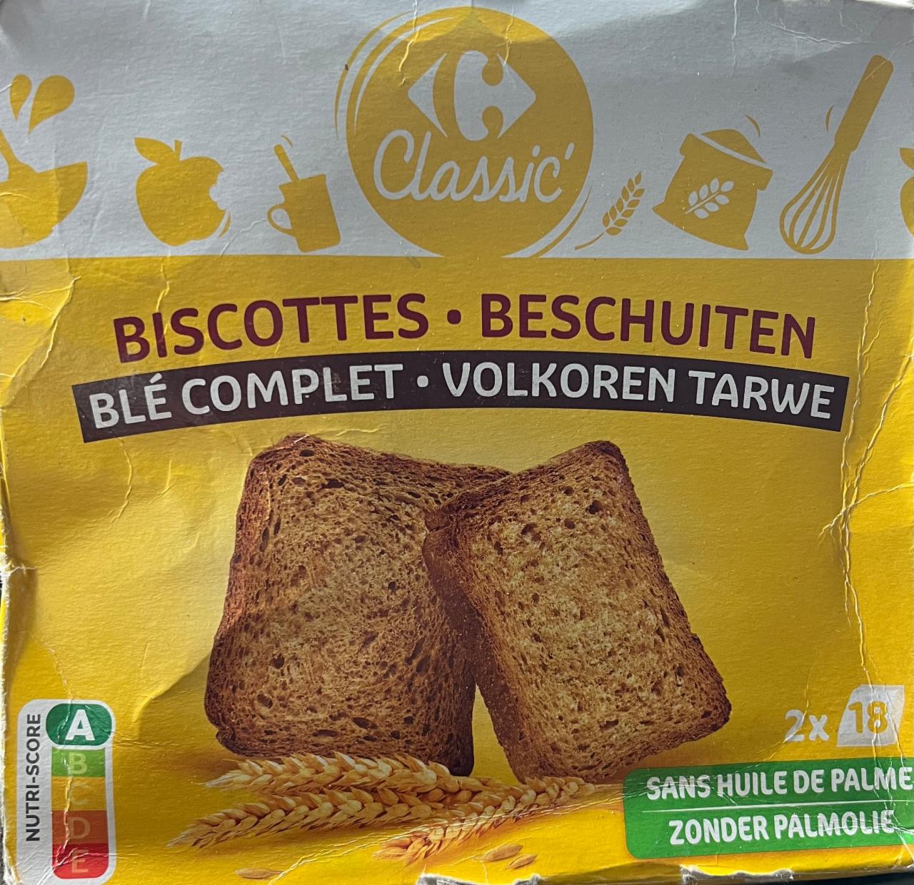 Fotografie - Biscottes blé complet Carrefour Classic