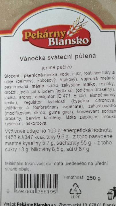 Fotografie - Vánočka sváteční půlená pekárny Blansko