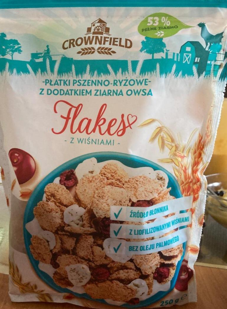 Fotografie - Flakes płatki pszenno-ryżowe z wiśniami Crownfield