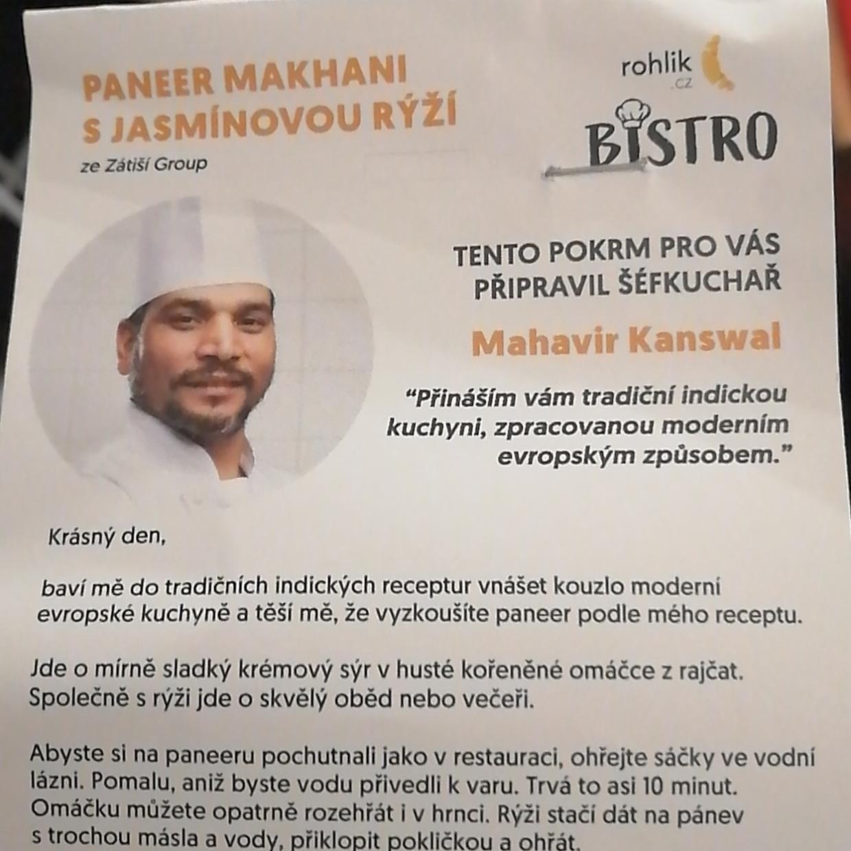 Fotografie - Paneer Makhani s jasmínovou rýží Bistro Rohlik.cz