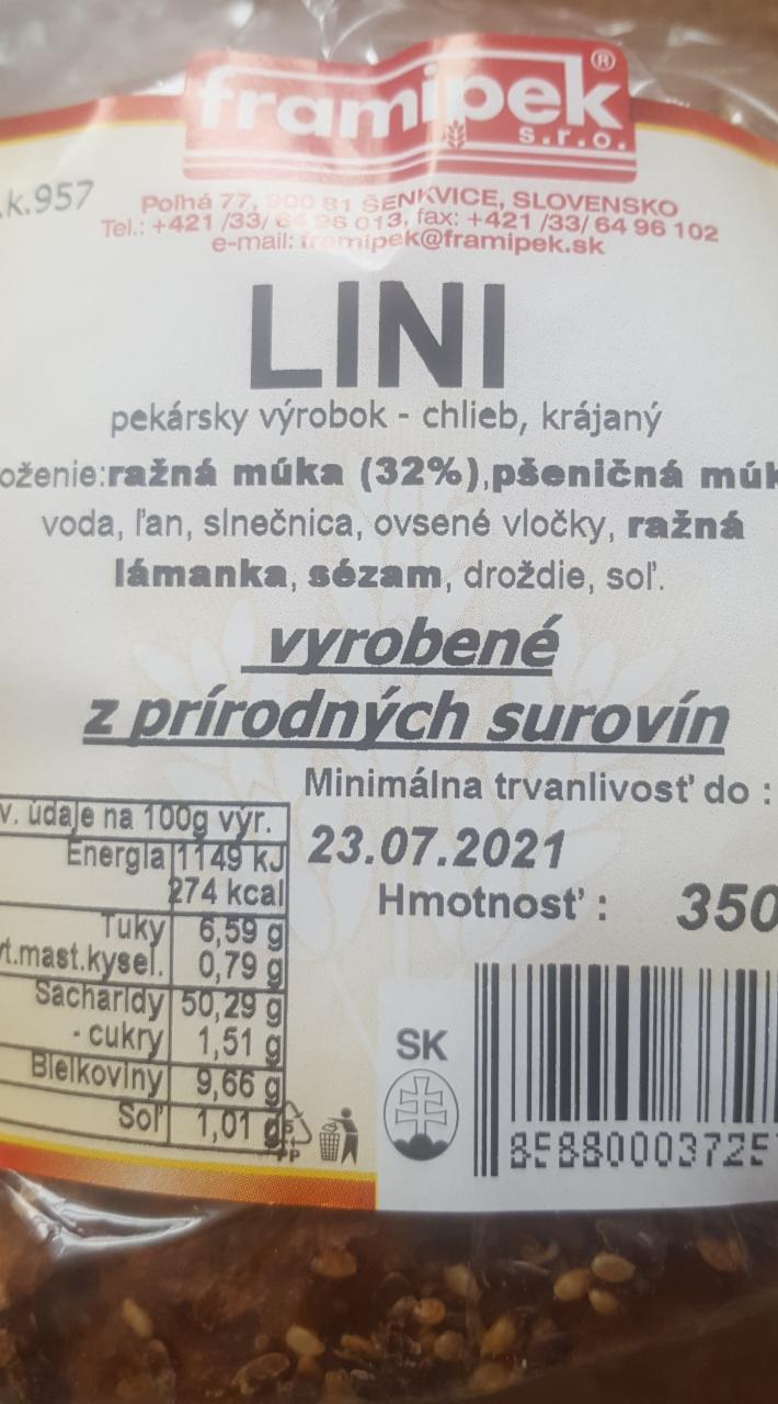 Fotografie - Lina 32% žitný chléb framipek