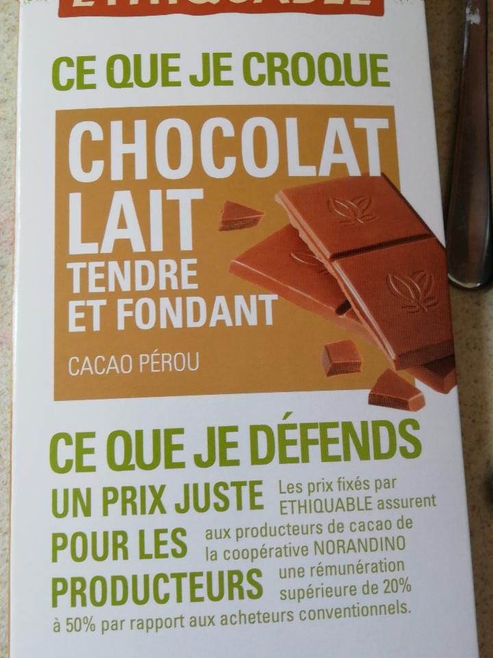 Fotografie - Chocolat au lait tendre et fondant - Ethiquable