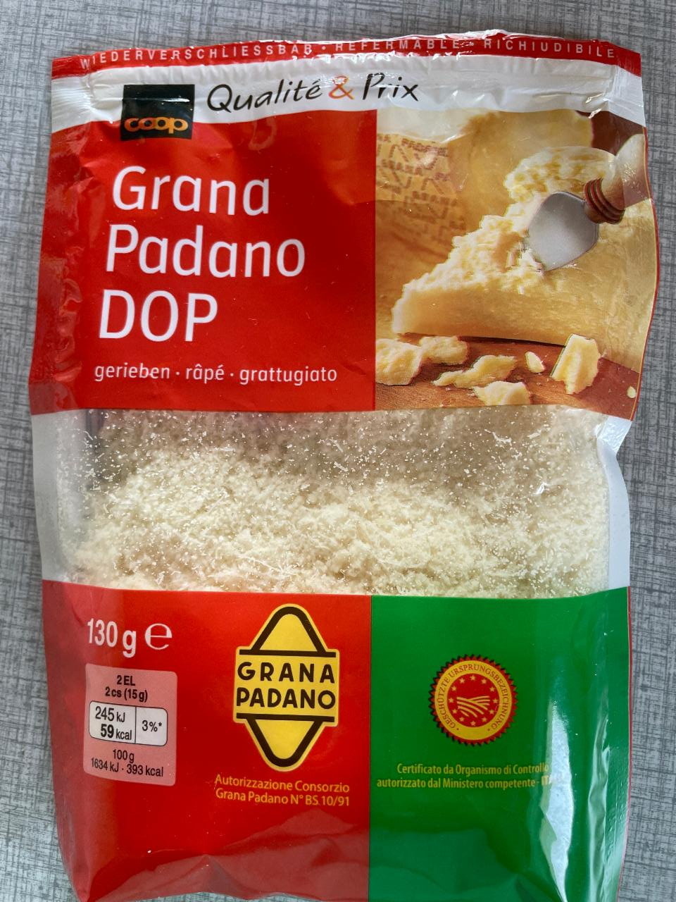 Fotografie - Grana Padano DOP grattugiato Coop Qualité & Prix