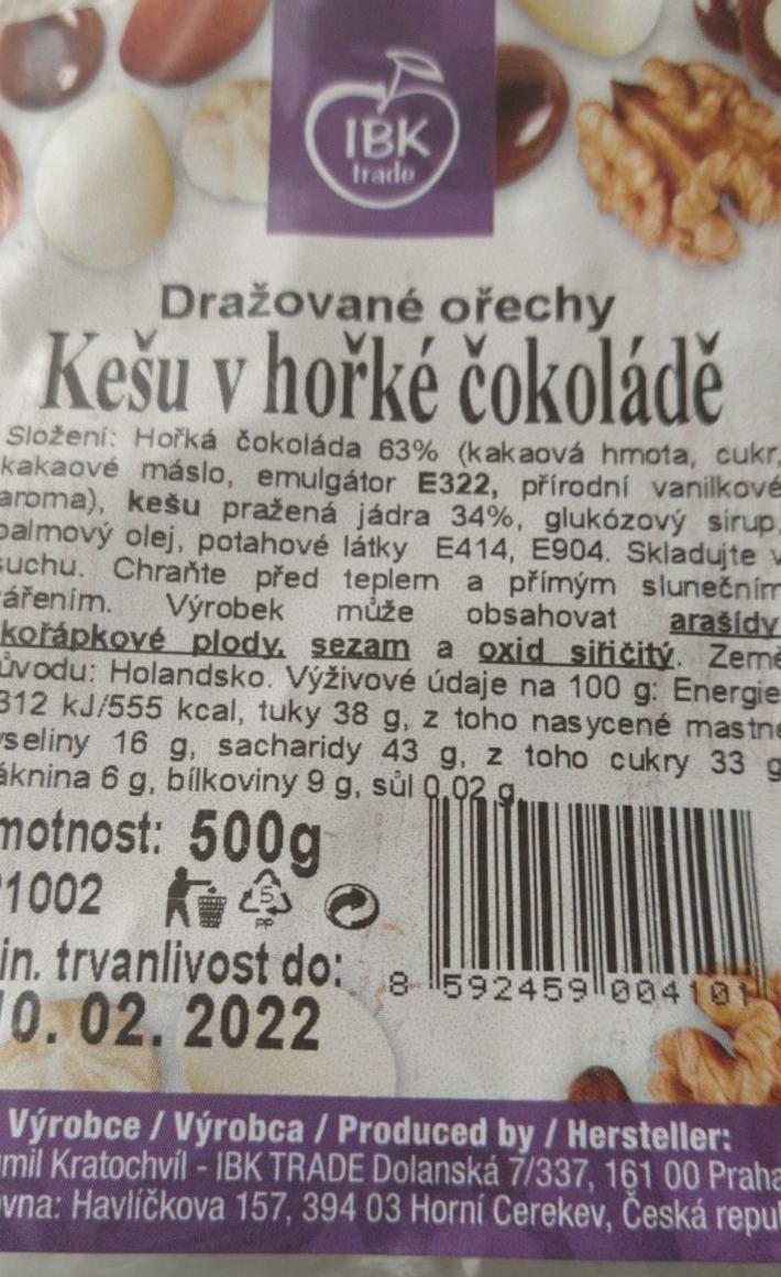 Fotografie - Kešu v hořké čokoládě IBK trade