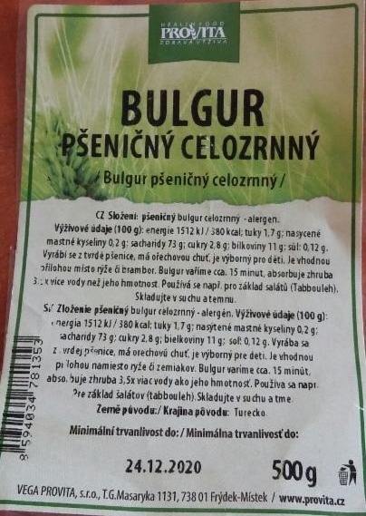 Fotografie - Bulgur pšeničný celozrnný Provita