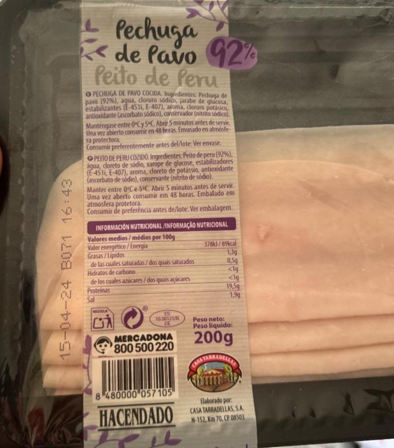 Fotografie - Pechuga de Pavo 92% Peito de Peru Hacendado