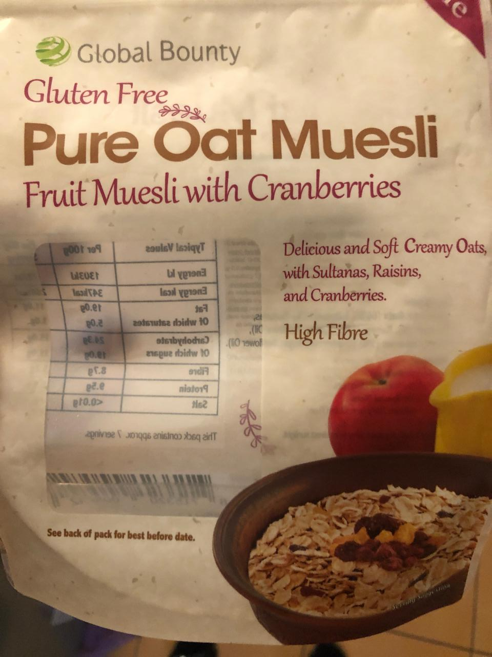 Fotografie - Pure Oat Fruit Muesli with Cranberries gluten free Global Bounty