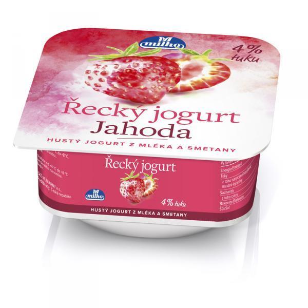 Fotografie - řecký jogurt jahoda 4% tuku Milko