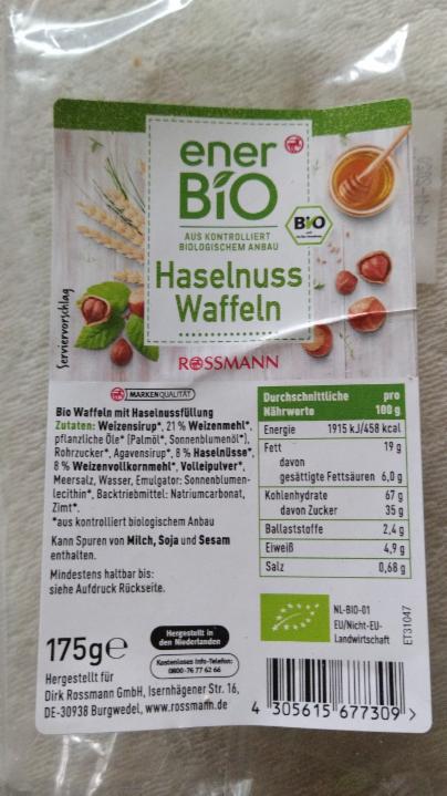 Fotografie - ener Bio Haselnuss Waffeln mít Haselnussfüllung