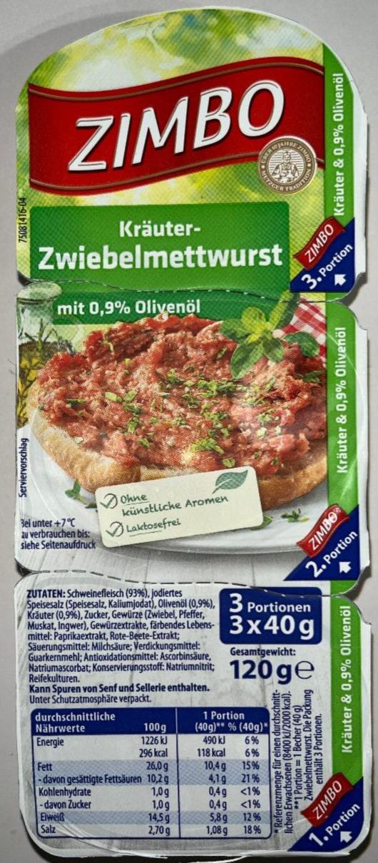 Fotografie - Kräuter-zwiebelmettwurst mit 0,9% olivenöl Zimbo