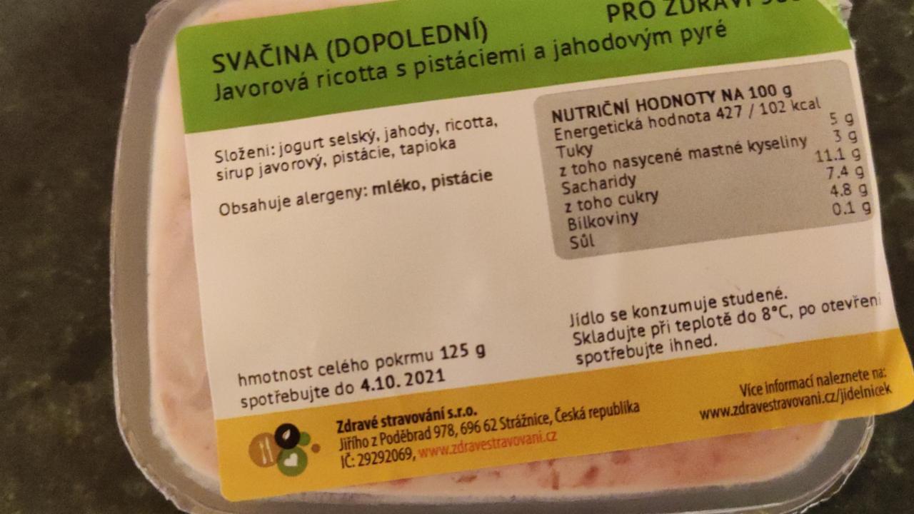 Fotografie - Javorová ricotta s pistáciemi a jahodovým pyré Zdravé stravování