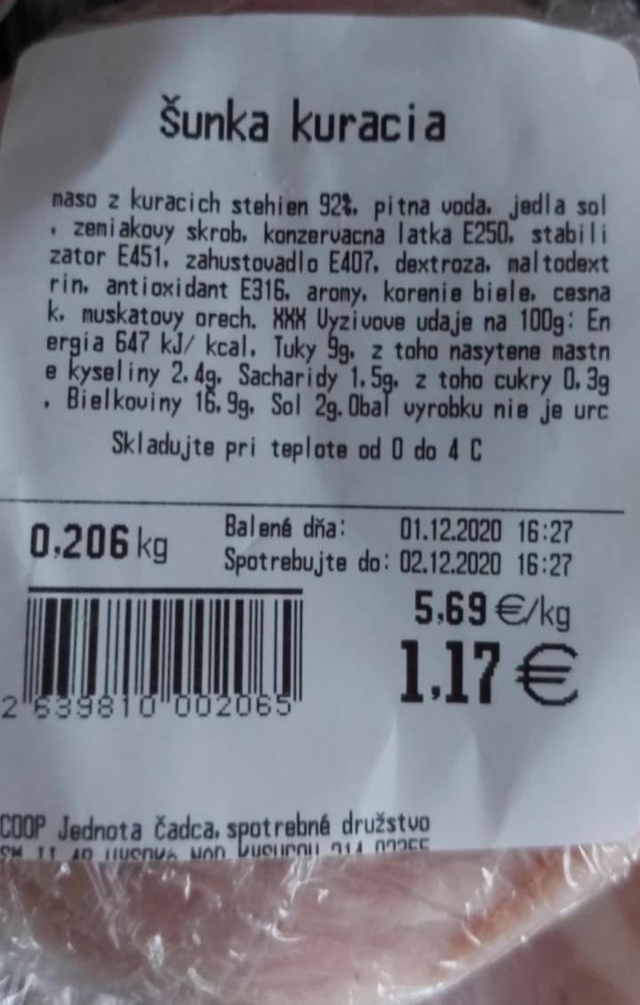 Fotografie - šunka kuracia 92% Coop Jednota