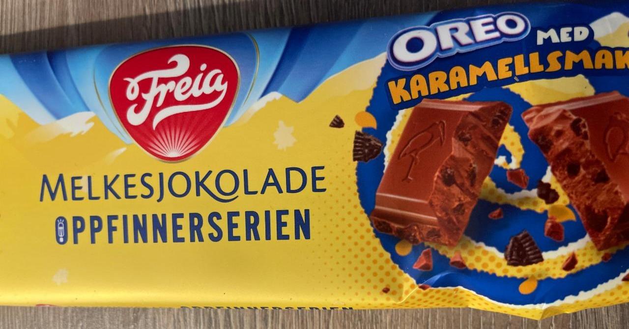 Fotografie - Melkesjokolade Oppfinnerserien Oreo med Karamellsmak Freia