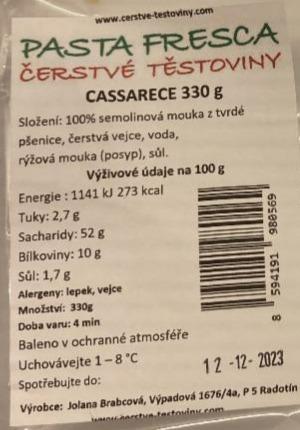 Fotografie - Čerstvé těstoviny Cassarece Pasta fresca