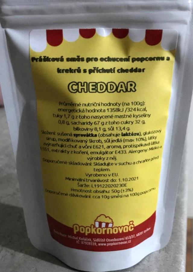 Fotografie - Prášková směs pro ochucení popcornu a krekrů s příchutí cheddar Popkornovač