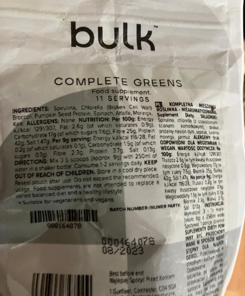 Fotografie - Complete Greens Unflavoured Bulk