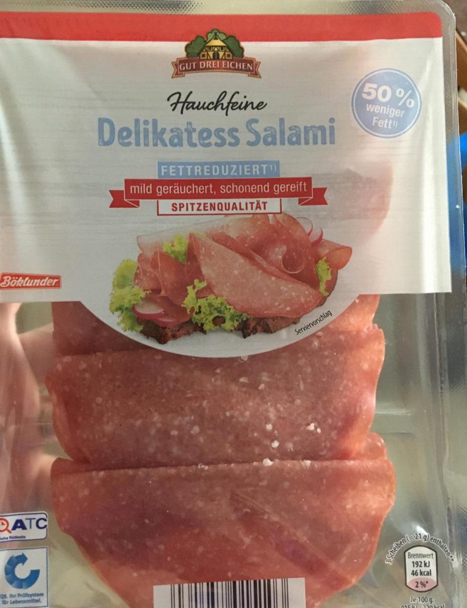 Fotografie - Hauchfeine Delikatess Salami Böklunder 50% weniger Fett Gut drei Eichen Gut drei Eichen