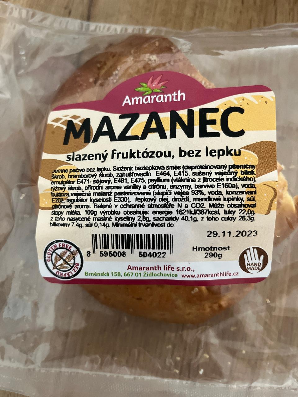 Fotografie - Mazanec slazený fruktózou, bez lepku Amaranth