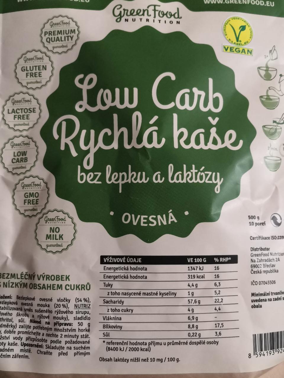 Fotografie - Low Carb Rychlá kaše ovesná GreenFood Nutrition