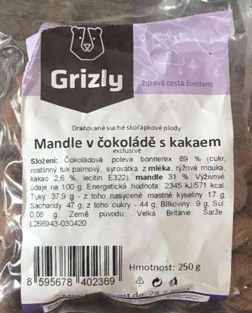 Fotografie - Mandle v čokoládě s kakaem Grizly