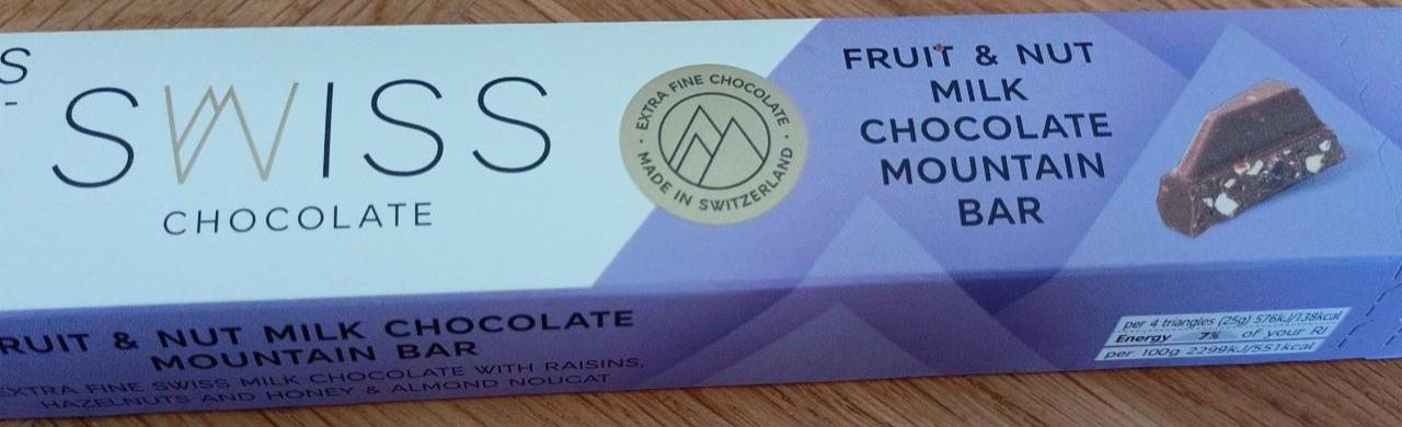 Fotografie - Swiss Fruit & Nut Milk Chocolate Mountain Bar M&S Food