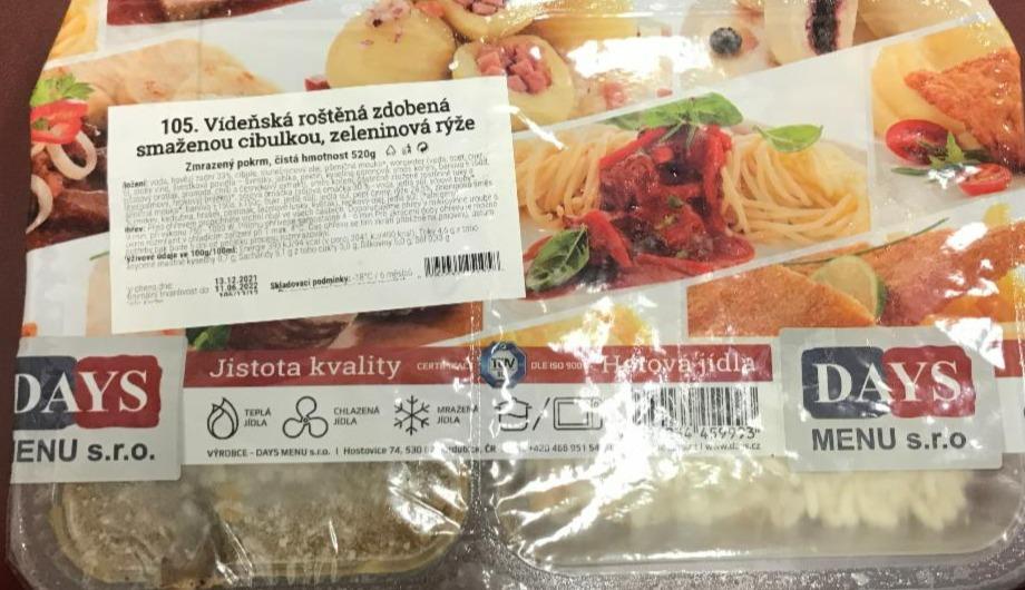 Fotografie - Vídeňská roštěná zdobená cibulkou, zeleninová rýže Days menu