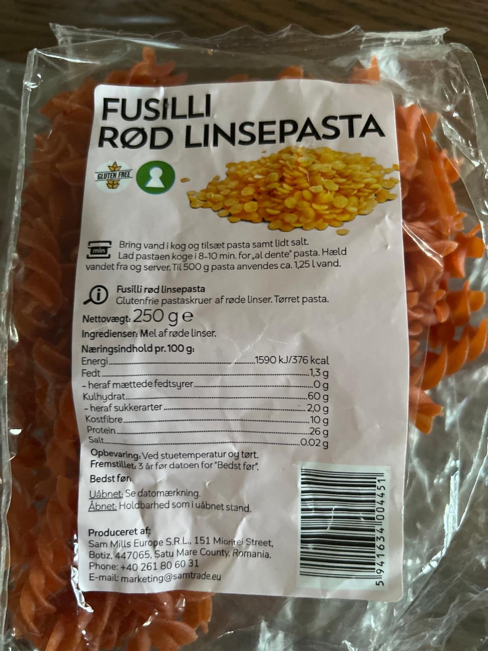 Fotografie - Fusilli rød linsepasta SamMills