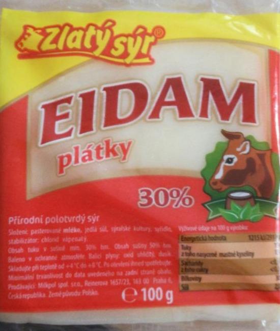 Fotografie - Eidam plátky 30% Zlatý sýr