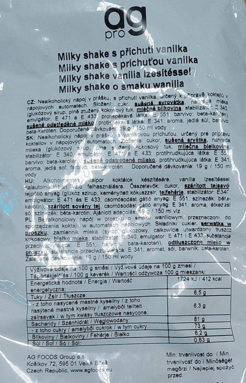 Fotografie - agpro milky shake s příchutí vanilka