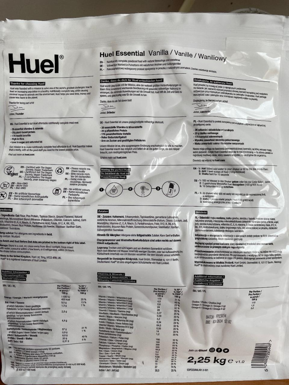 Fotografie - Huel Essential Vanilla