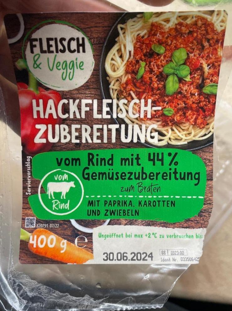 Fotografie - Hackfleisch-zubereitung vom rind mit 44% gemüsezubereitung zum braten Fleisch & Veggie