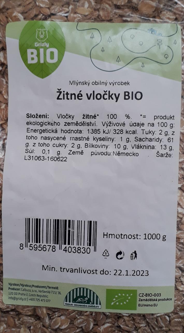 Fotografie - Žitné vločky bio Grizly Bio